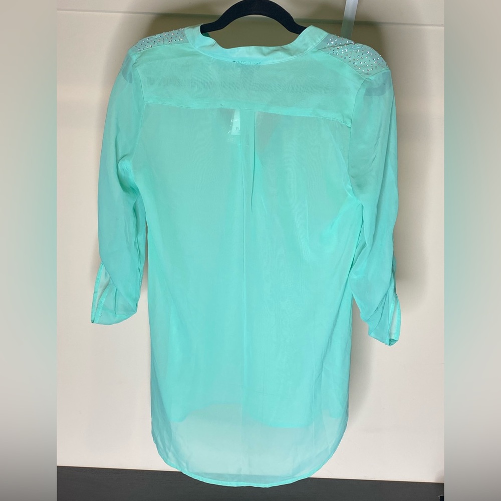 Roll Sleeve Rhinestone Top - Picture 3 of 6